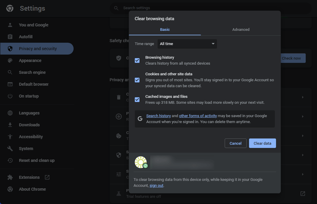 clear cache and cookies in Chrome