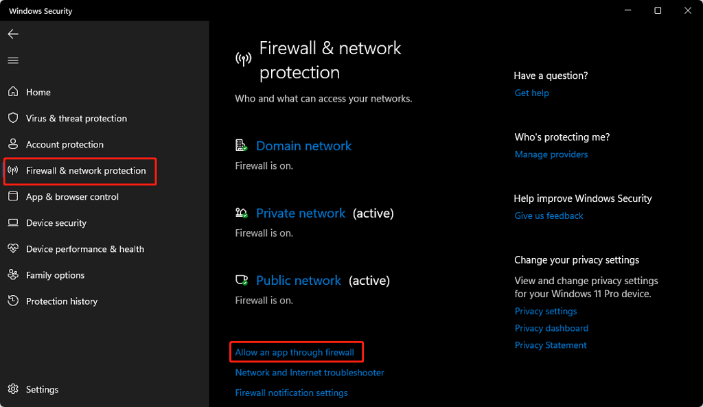 click Allow an app through firewall