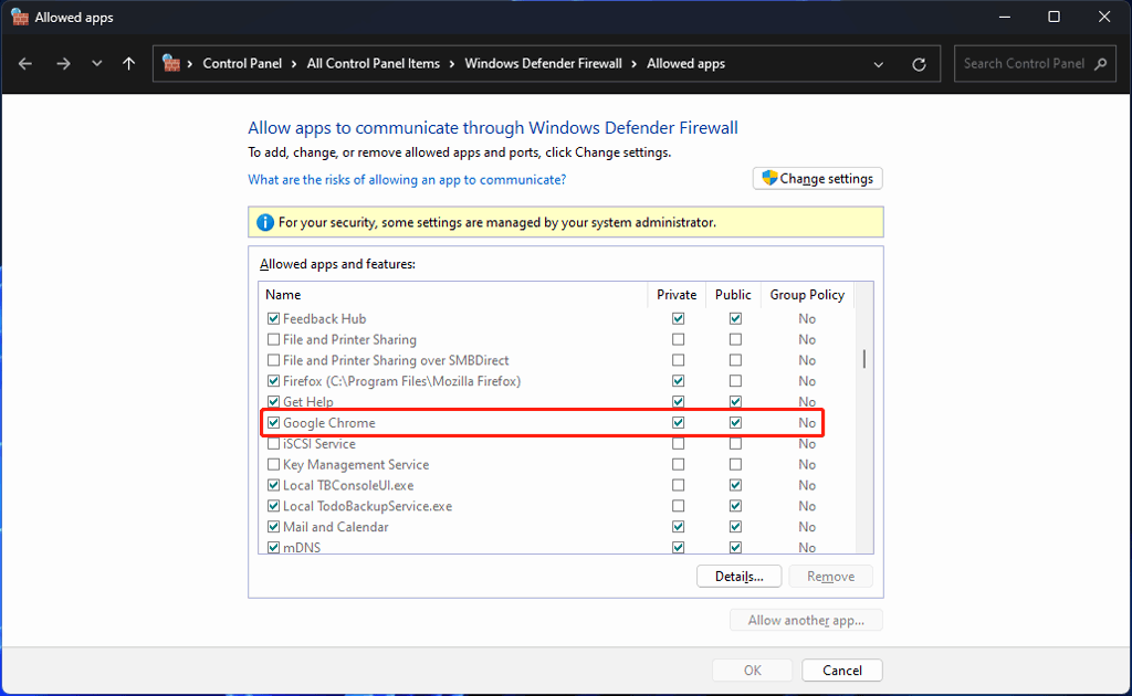 allow Google Chrome through firewall