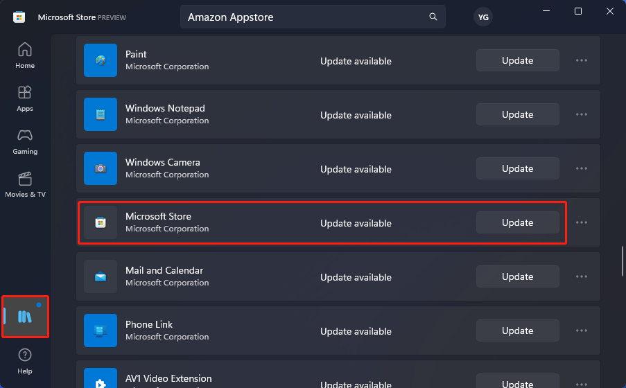 update Microsoft Store