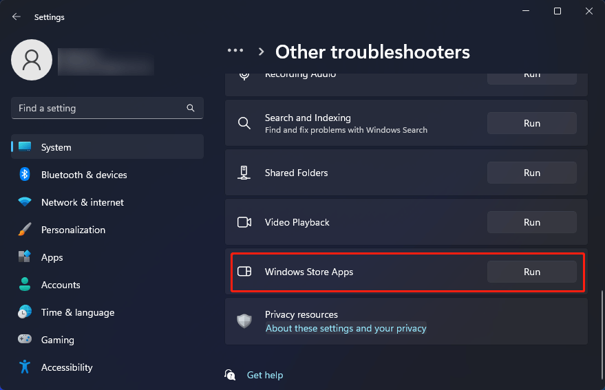 run the Microsoft Store Apps troubleshooter