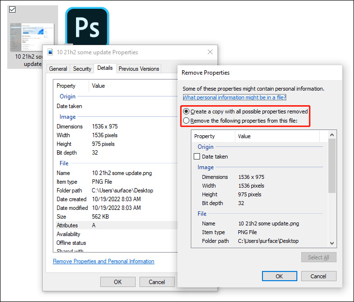 check remove personal information from that file
