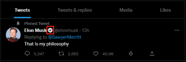 a checkmark next to a Twitter account