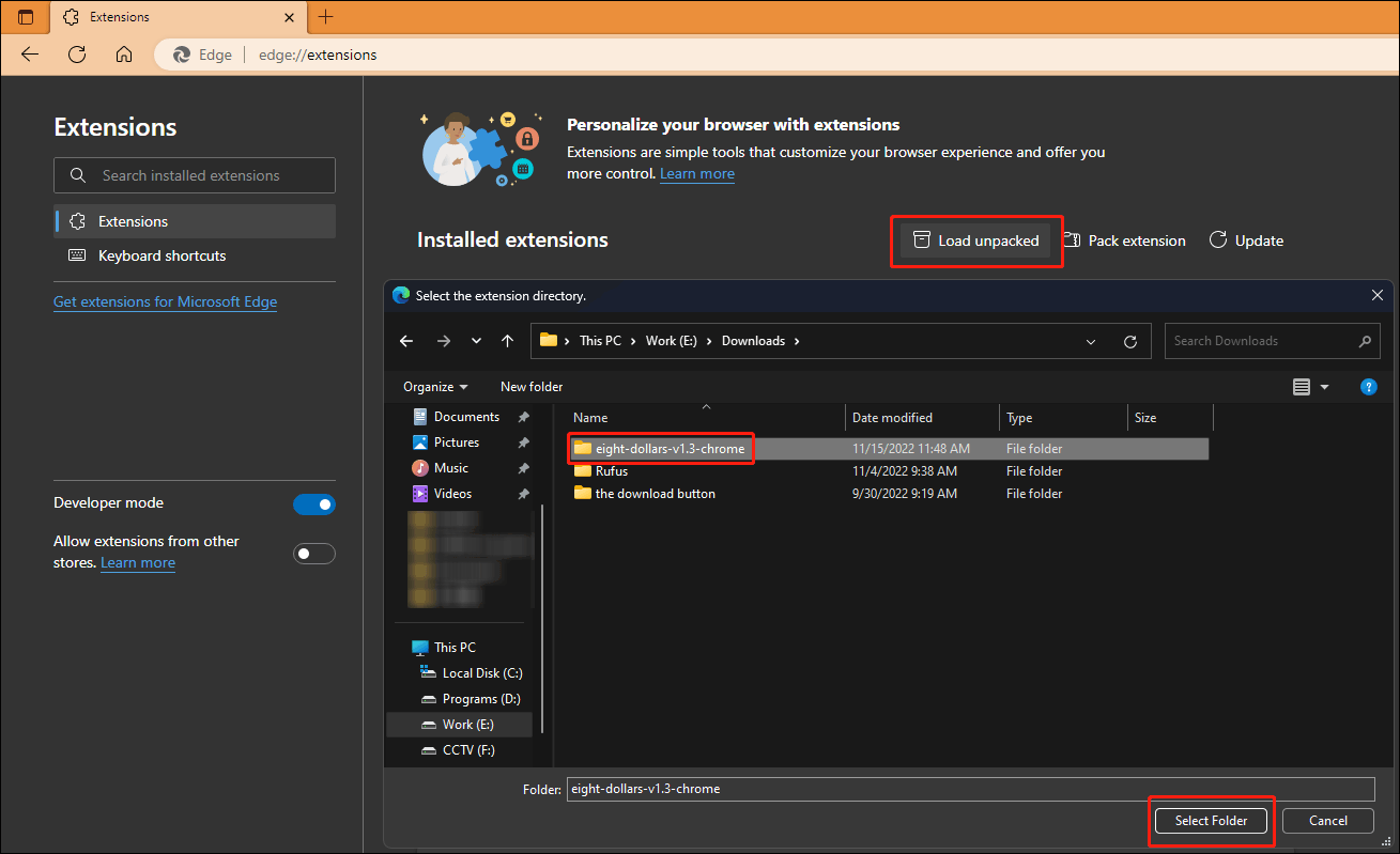 select the Eight Dollars folder