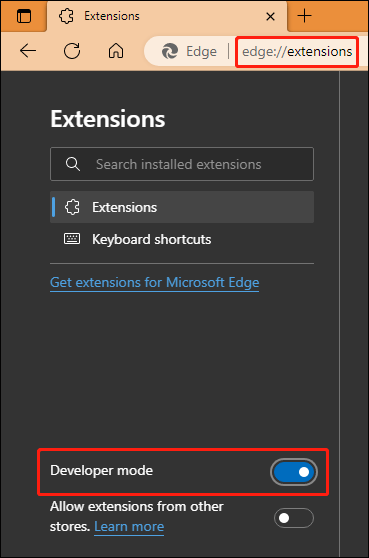 enable developer mode on Edge