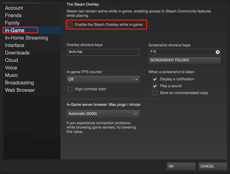 disable Steam overlay