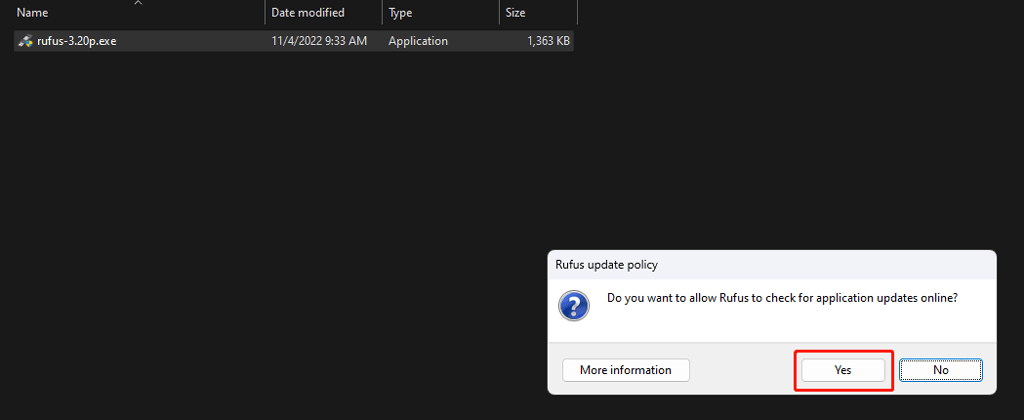 click Yes to update Rufus