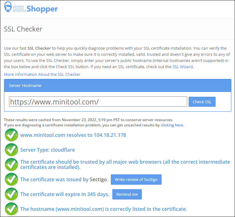 SSLshopper SSL checker