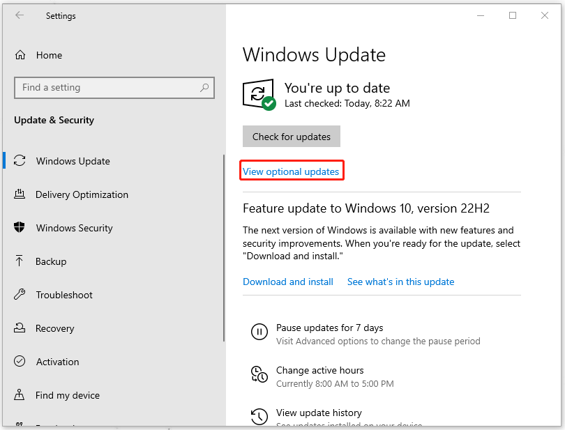 choose view optional updates