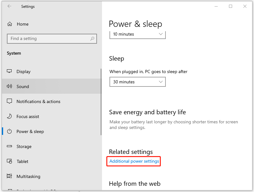 click additional power settings
