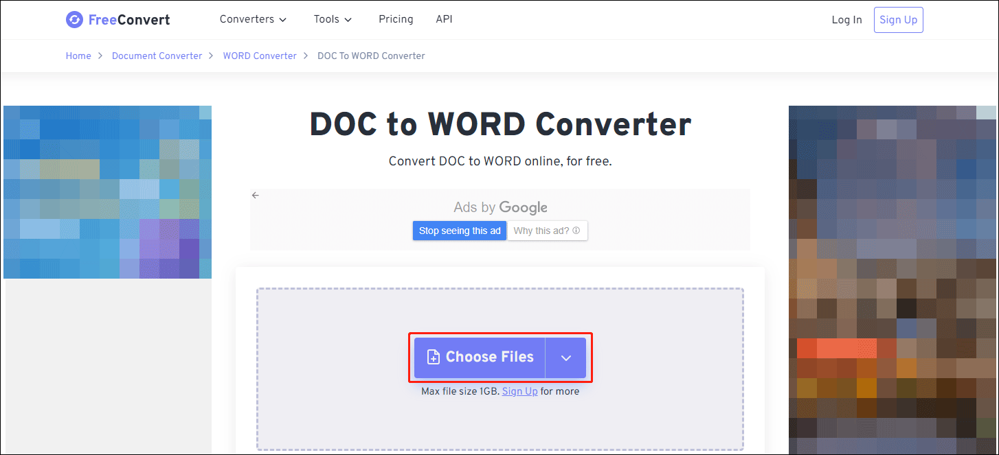 use online FreeConvert choose files