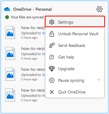 select the icon to open OneDrive settings