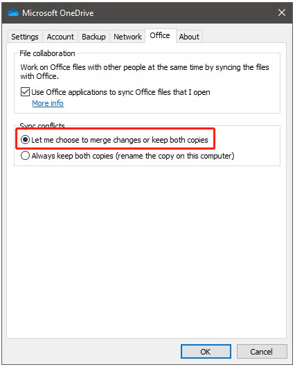 choose one of the sync conflicts options