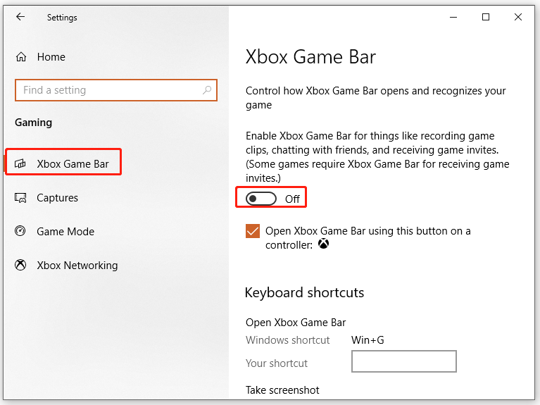 turn off Xbox Game Bar