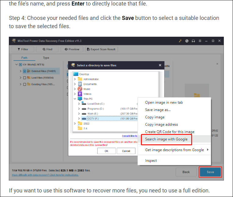 click Select image with Google