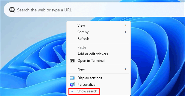 show the desktop search bar
