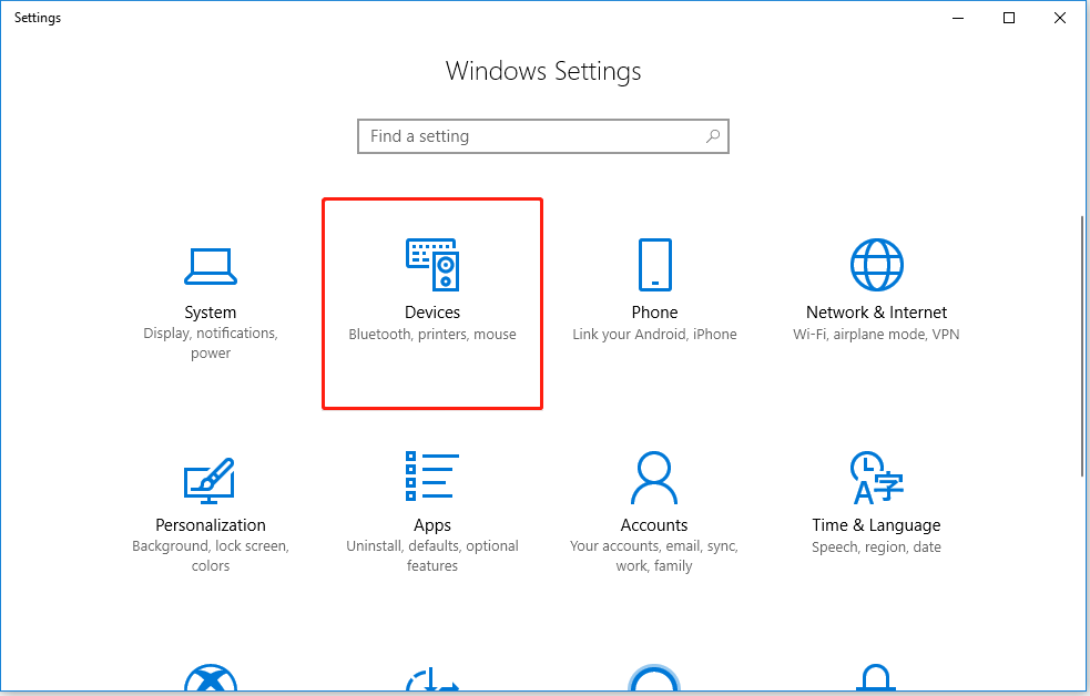 select the target button to open the devices