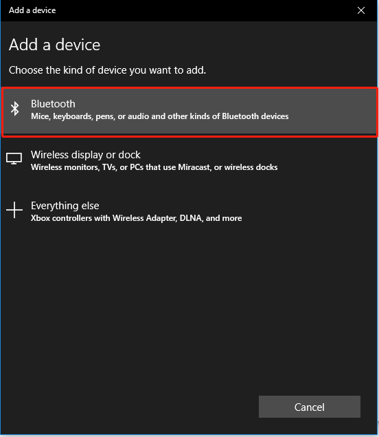 select the Bluetooth button to add a device