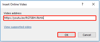 type the video address to add a video