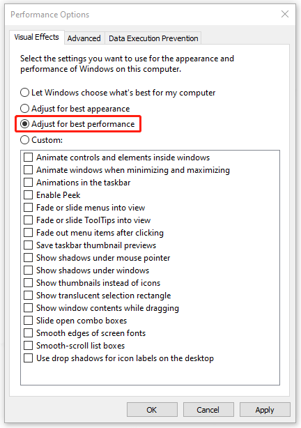 choose Adjust for best performance