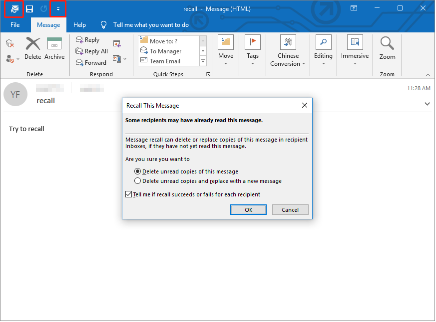 select the button to recall a message
