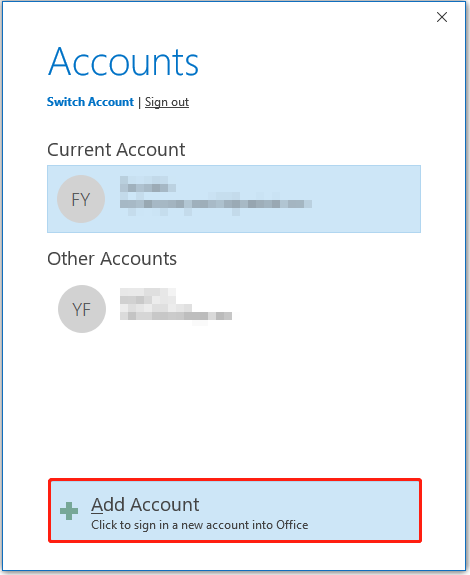 select the button to add a new account