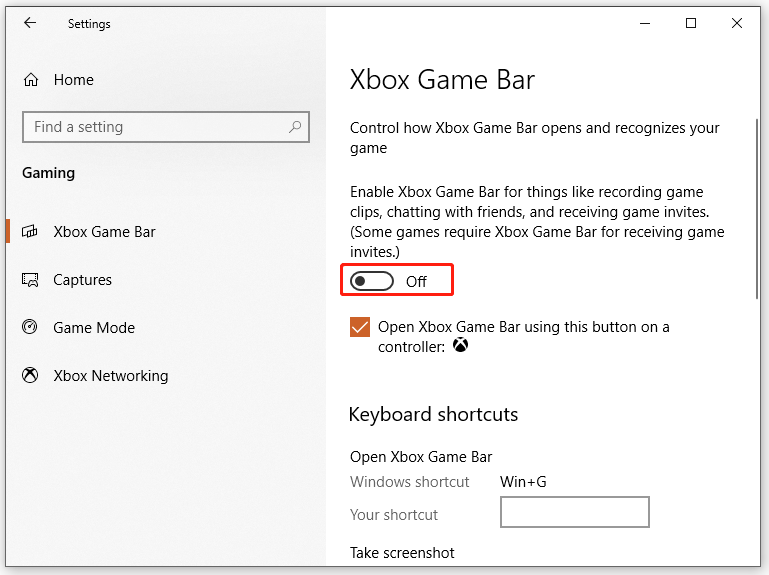 turn off Xbox Game Bar