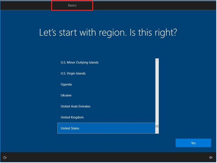 set up region in the Basics section