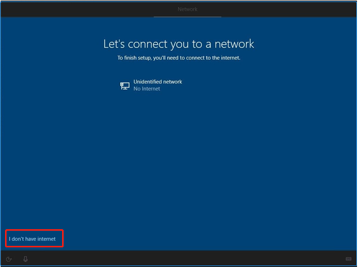 select the button to install Windows 10 without internet