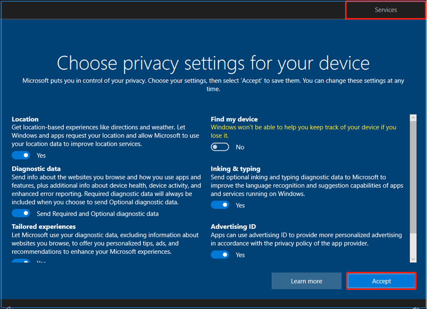 click the button to accept privacy settings