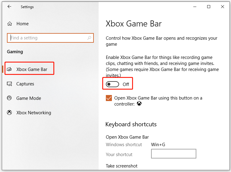 turn off Xbox Game Bar