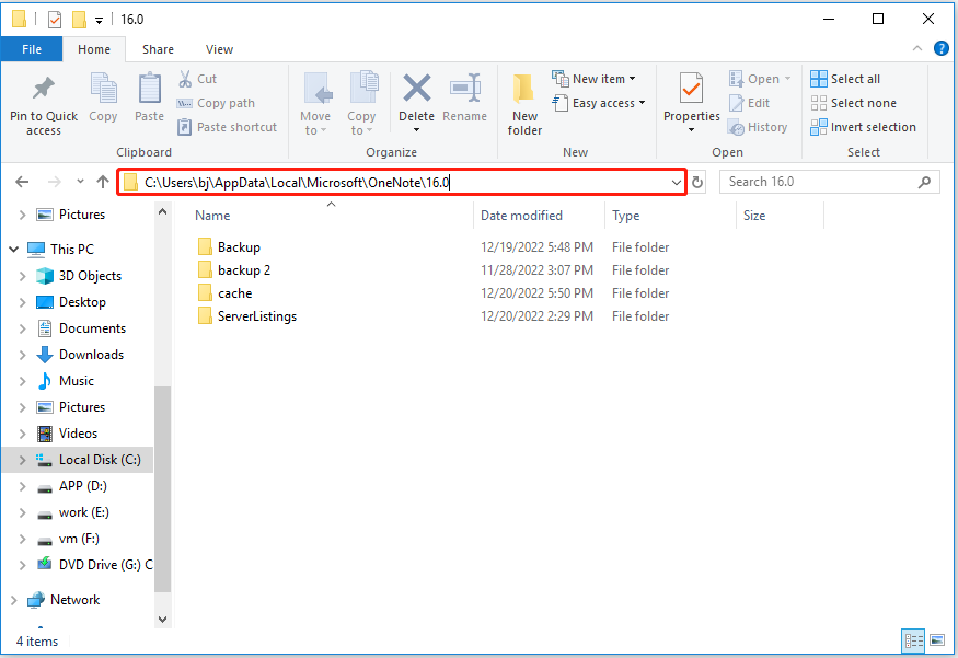 type the correct folder location