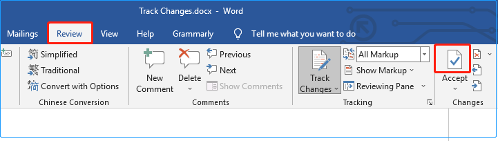 select the icon to accept changes