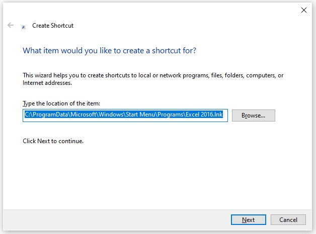 create a desktop shortcut for Microsoft Excel