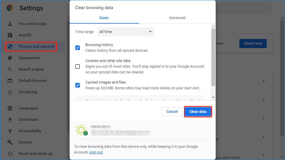 clear browsing data in Chrome