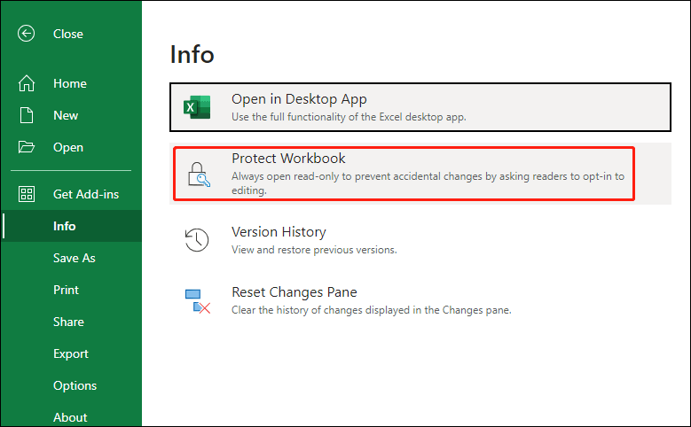 click Protect Workbook