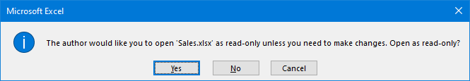 would you like to open the Excel file in read-only mode