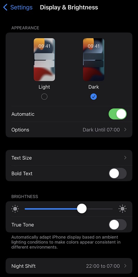 toggle Appearance to Dark