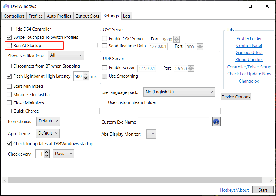 DS4Windows settings