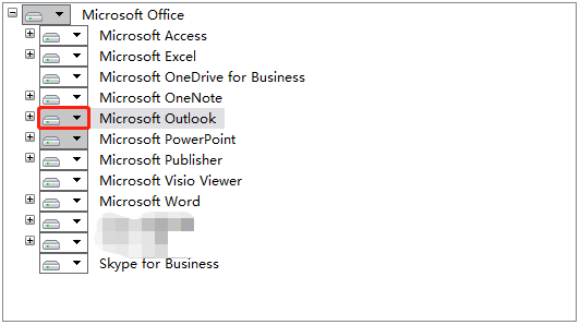 click the disk icon next to Microsoft Outlook