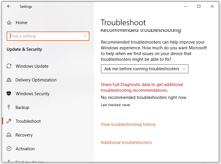 hit Additional troubleshooters