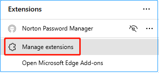 select the button to manage extensions