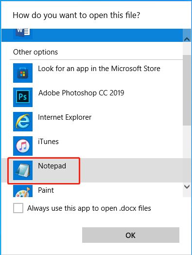 choose Notepad as the default