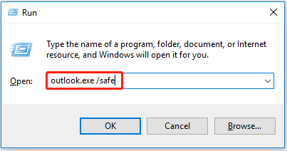 input correct command to open Outlook in safe mode