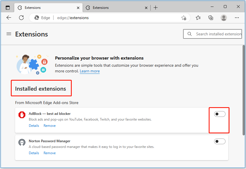 disable all extensions