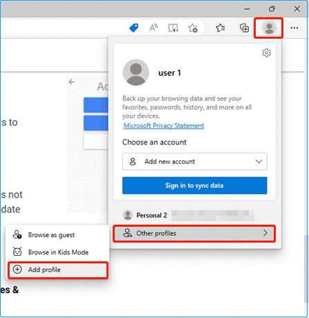 click the button to create a new profile