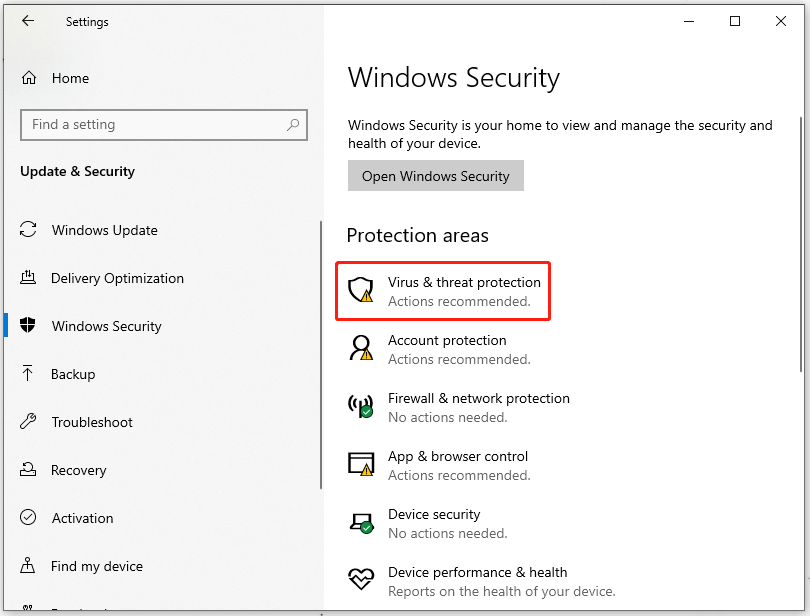 choose Virus & threat protection
