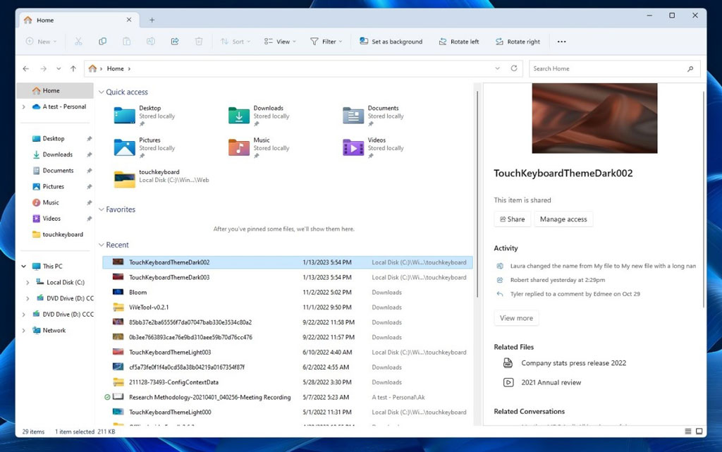 new side pane in File Explorer