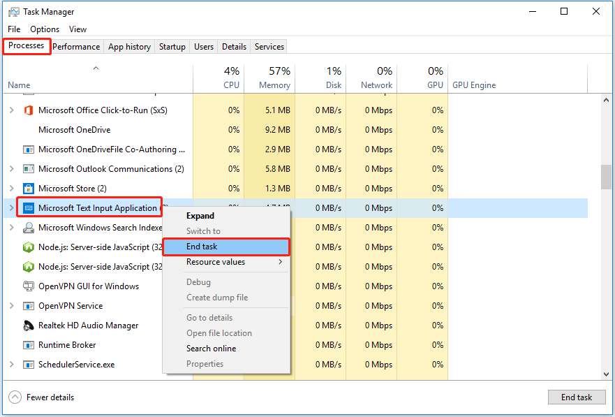 end Microsoft Text Input Application task