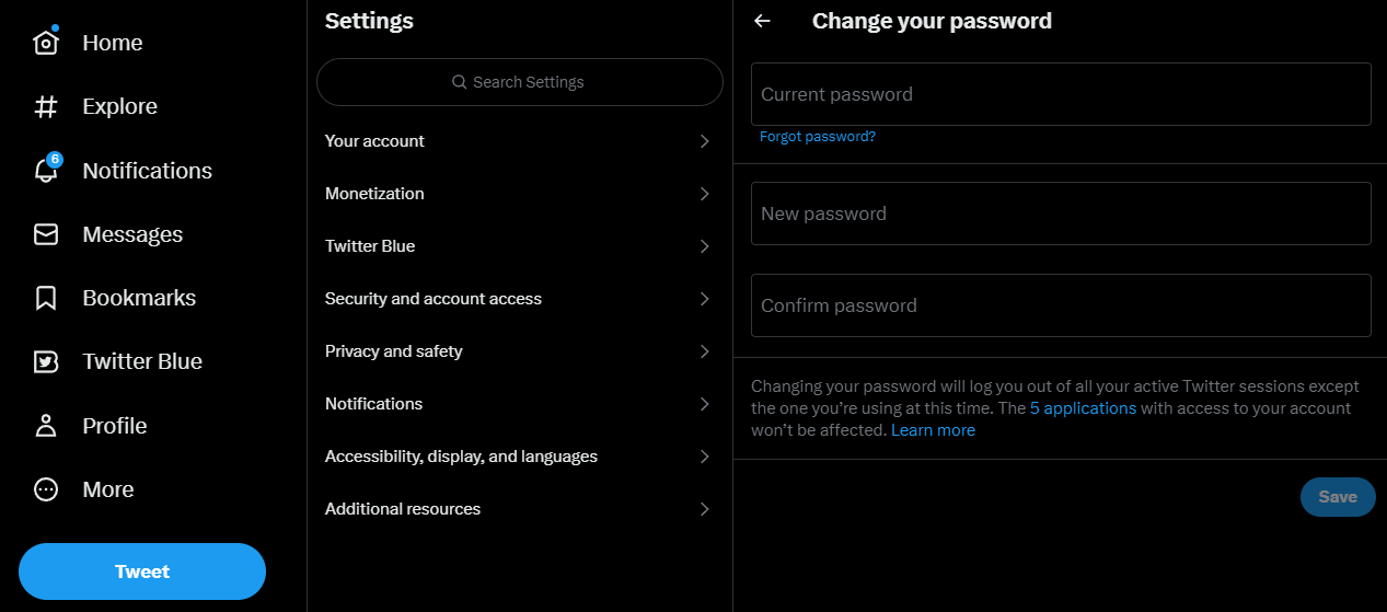 change Twitter password